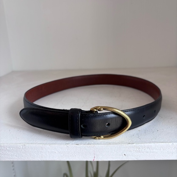 Vintage Coach Classic Black French Calfskin Belt with Gold Brass Oval Buckle S